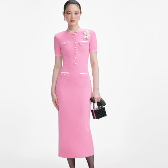 self-portrait Pink Crochet Flower Knit Midi Dress Size: LGE - MSRP $595 - NWT